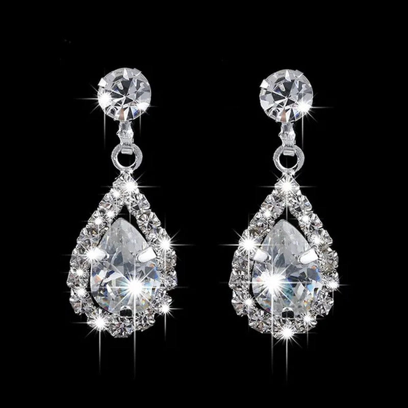 Wedding Silver Jewelry Set for Women Luxury Shiny Austrian Diamond Necklace Wate
