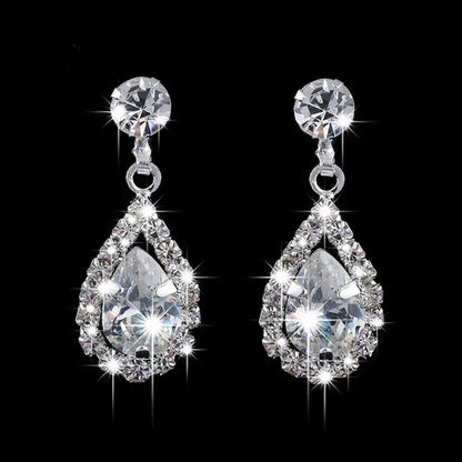 Wedding Silver Jewelry Set for Women Luxury Shiny Austrian Diamond Necklace Wate