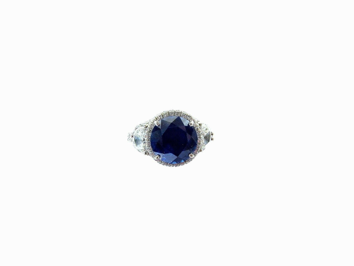 sapphire round shape certified set two half moon diamond