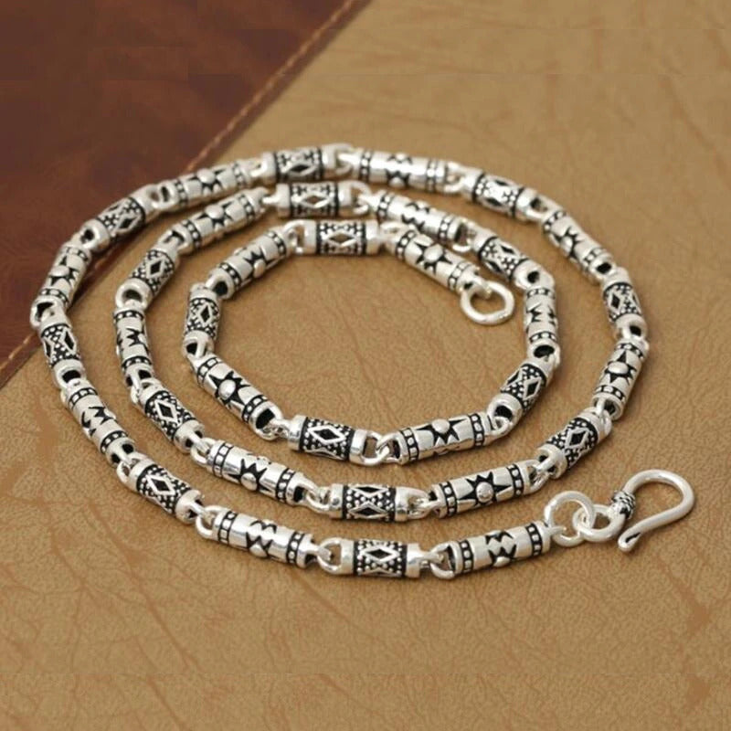 Pure Silver 4Mm Thick Cylinder Chain S925 Sterling Silver Classic Vintage