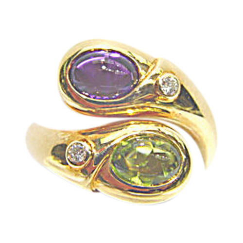 AMETHYST OVAL SHAPE CABOCHON PERIDOT OVAL SHAPE CABOCHON DIAMOND ROUND BRILLIANT