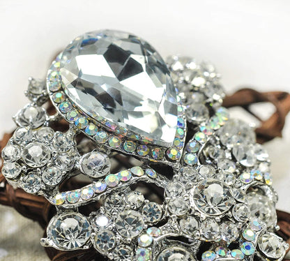 Women'S Austrian Crystal Silver-Tone Bouquet Flower Teardrop Large Gorgeous Broo