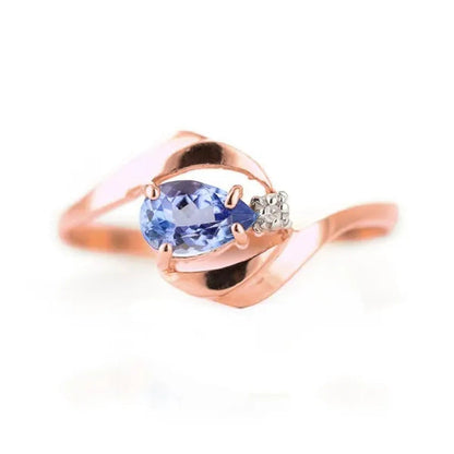 14K Solid Rose Gold Ring with Natural Diamond and Pear-Shaped Tanzanite