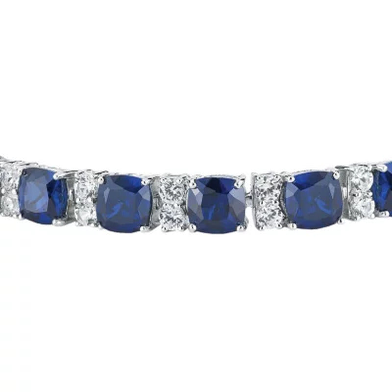 Lab Created Blue and White Sapphire Bracelet in Sterling Silver (IGI Apprasial V