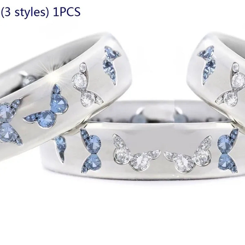 Elegant Noble Princess Fashion Butterfly Ring 925 Sterling Silver Two Tone Sapph