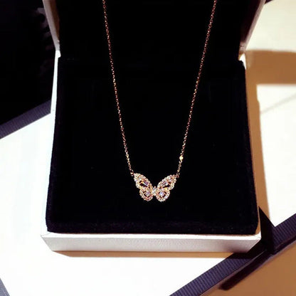 Necklace with Butterfly Pendant Rose Sparkling for Wedding or Valentine'S Gift