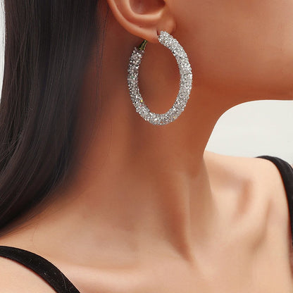 Vintage Minimalist Inlaid Diamond Metal Flash Ladies Earring Jewelry Gift Small