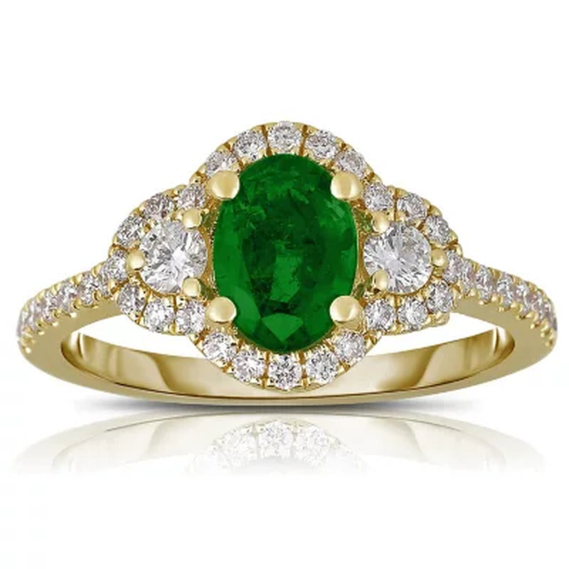 Oval Emerald Ring with Diamonds in 14K Yellow Gold