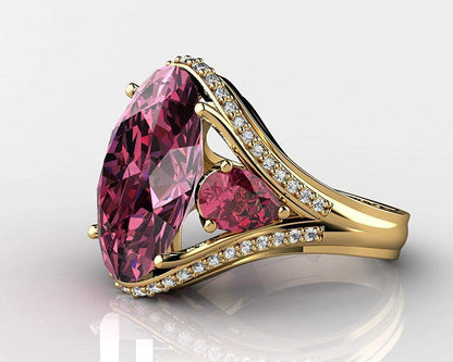 Vintage 925 Sterling Silver Ruby Ring Cocktail Rings Oval Cut Red Gem Cubic Zirc