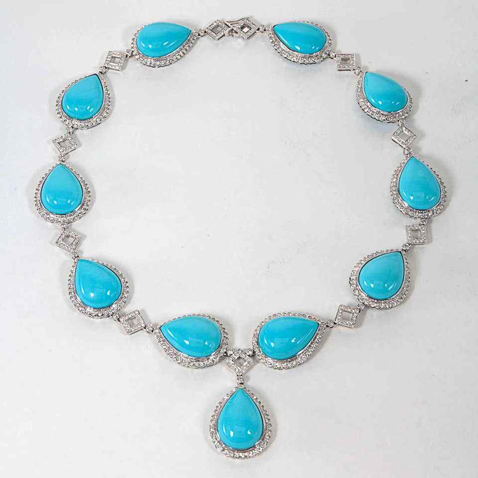 Turquoise and Diamond Necklace and Earring Set