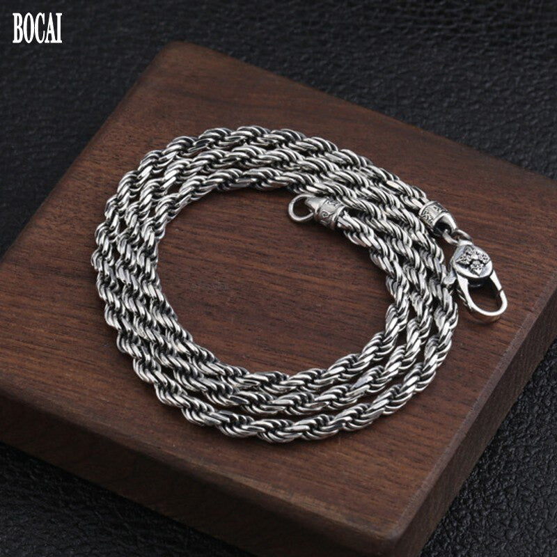 100% Real S925 Pure Silver 2023 Fashion Jewelry 4MM Weaving Personality Man