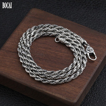 100% Real S925 Pure Silver 2023 Fashion Jewelry 4MM Weaving Personality Man