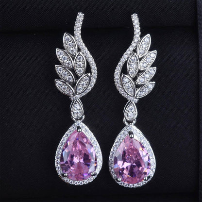 Gold Plated Jewelry Earrings Inlaid with Water Droplets Pink Diamond Earrings Fe