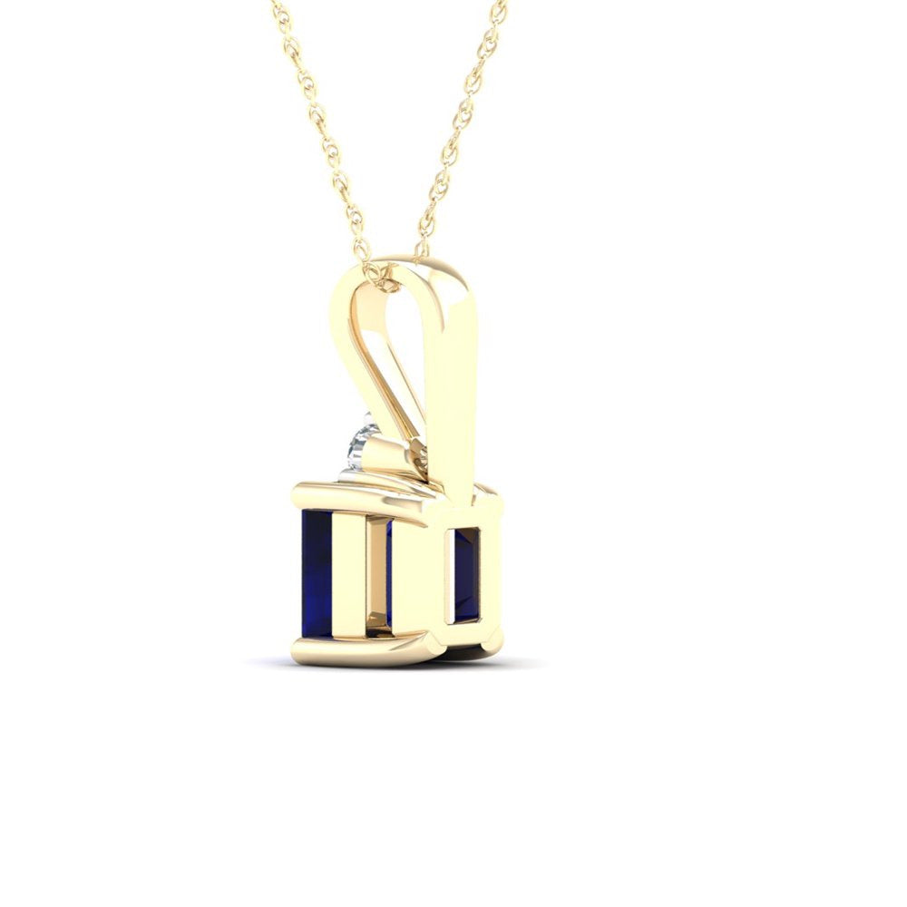Imperial Gemstone 10K Yellow Gold Octagonal Cut Blue Sapphire and Diamond Pendan