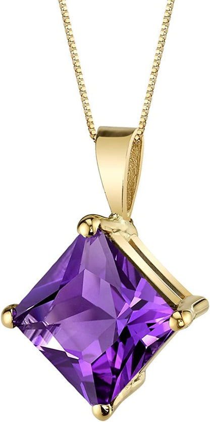 Amethyst Pendant in 14 Karat Yellow Gold, Classic Solitaire, Princess Cut, 8Mm,