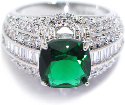 925 Sterling Silver Shiny Full Diamond Emerald Ring Cubic Zirconia Rings Gemston