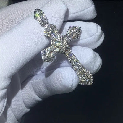 Luxury Big Cross Pendants 5A Zircon Cz Diamond Silver Wedding Pendant with Neckl
