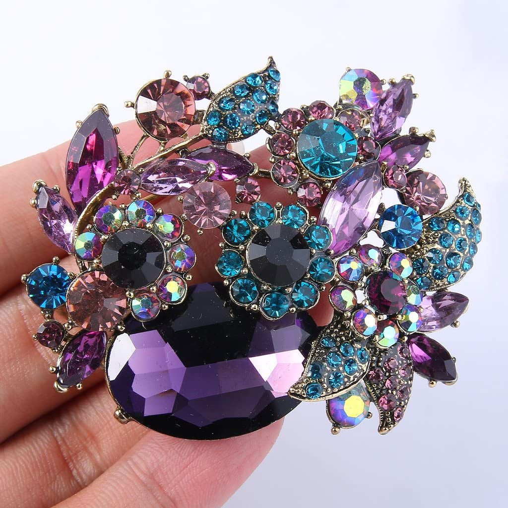 Rhinestone Crystal Party Flower Leaf Vine Brooch