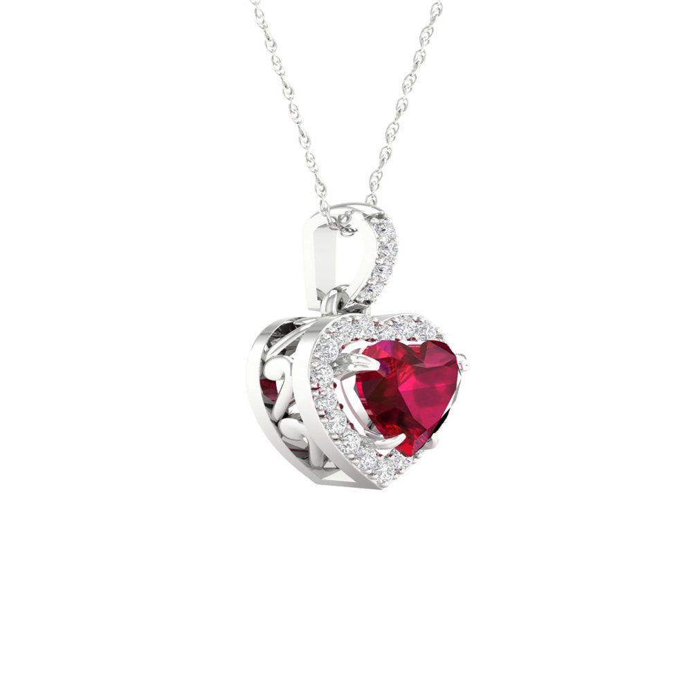 Imperial Gemstone 10K White Gold Heart Cut Ruby 1/10 CT TW Diamond Halo Pendant