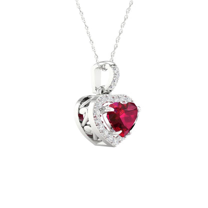 Imperial Gemstone 10K White Gold Heart Cut Ruby 1/10 CT TW Diamond Halo Pendant
