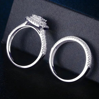Wedding Rings 2 Pcs/Set Micro Pave Moissanite Square Rings for Women Princess En