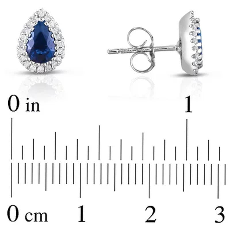 Pear Cut Sapphire and Diamond Earrings in 14K White Gold