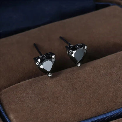 Elegant Love Heart Black Diamond 18K Rose Gold Stud Earrings Vintage Earrings Ba