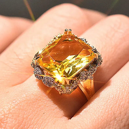 925 Silver Wedding Jewelry Citrine Genuine Gemstone Promise Ring