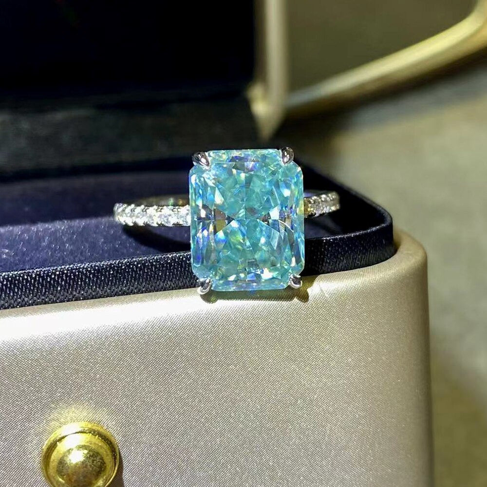 2CT 3CT 5 Carat Baguette Sky Blue Moissanite Ring 100% Diamond Tested - S925