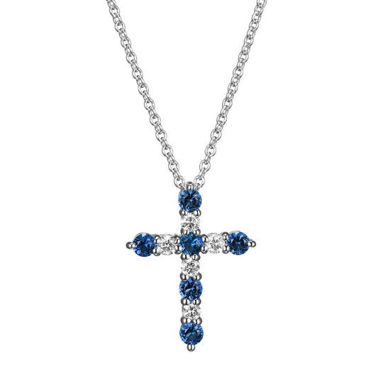 Forever Facets 1/8 CT TW Lab Grown Diamond and Created Sapphire Cross Necklace H