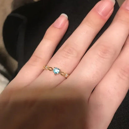 Women Cute Crystal Heart Rings Infinity Ring with Heart Birthstone in Rose Gold