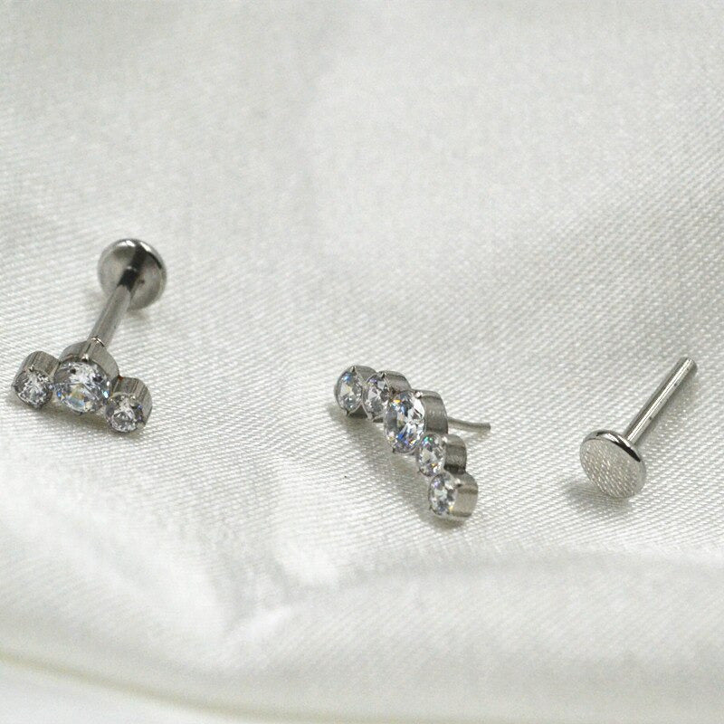 50Pcs Body Jewelry 16G Push in Lip Morne Nose Earrings Stud Crown CZ