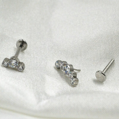 50Pcs Body Jewelry 16G Push in Lip Morne Nose Earrings Stud Crown CZ