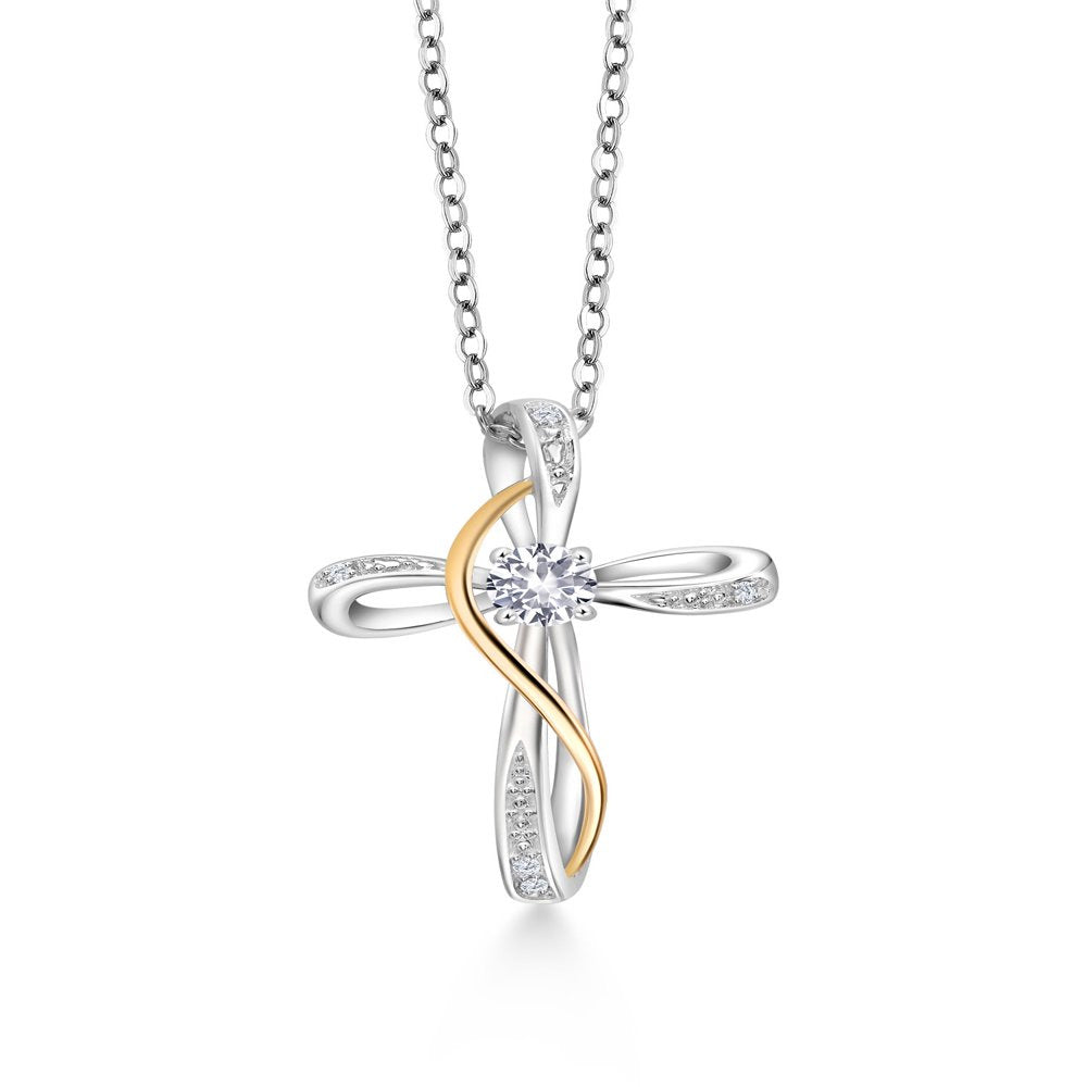 925 Silver and 10K Yellow Gold White Created Sapphire and Lab Grown Diamond Infi