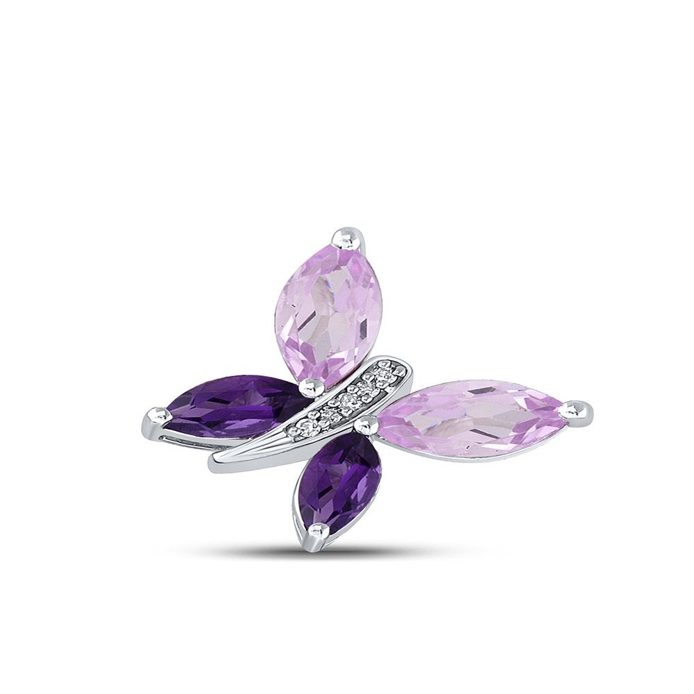 Silver Lab Created Amethyst Pink Sapphire Butterfly Bug Pendant 2 Ctw