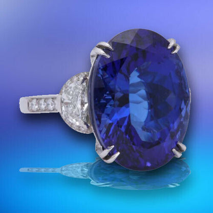 20 Carat Royal Blue Tanzanite and Diamond Ring