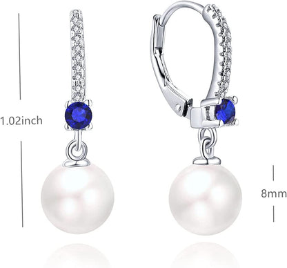 JO WISDOM 925 Sterling Silver Freshwater Pearl Hoop Earrings with Dangle Real Pe