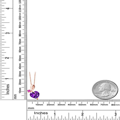 2.43 Ct Purple Amethyst Pink Sapphire 18K Rose Gold Plated Silver Pendant