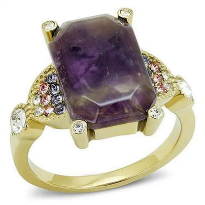 Alamode TK3195-5 IP Gold Ion Plating Stainless Steel Ring with Semi-Precious Ame