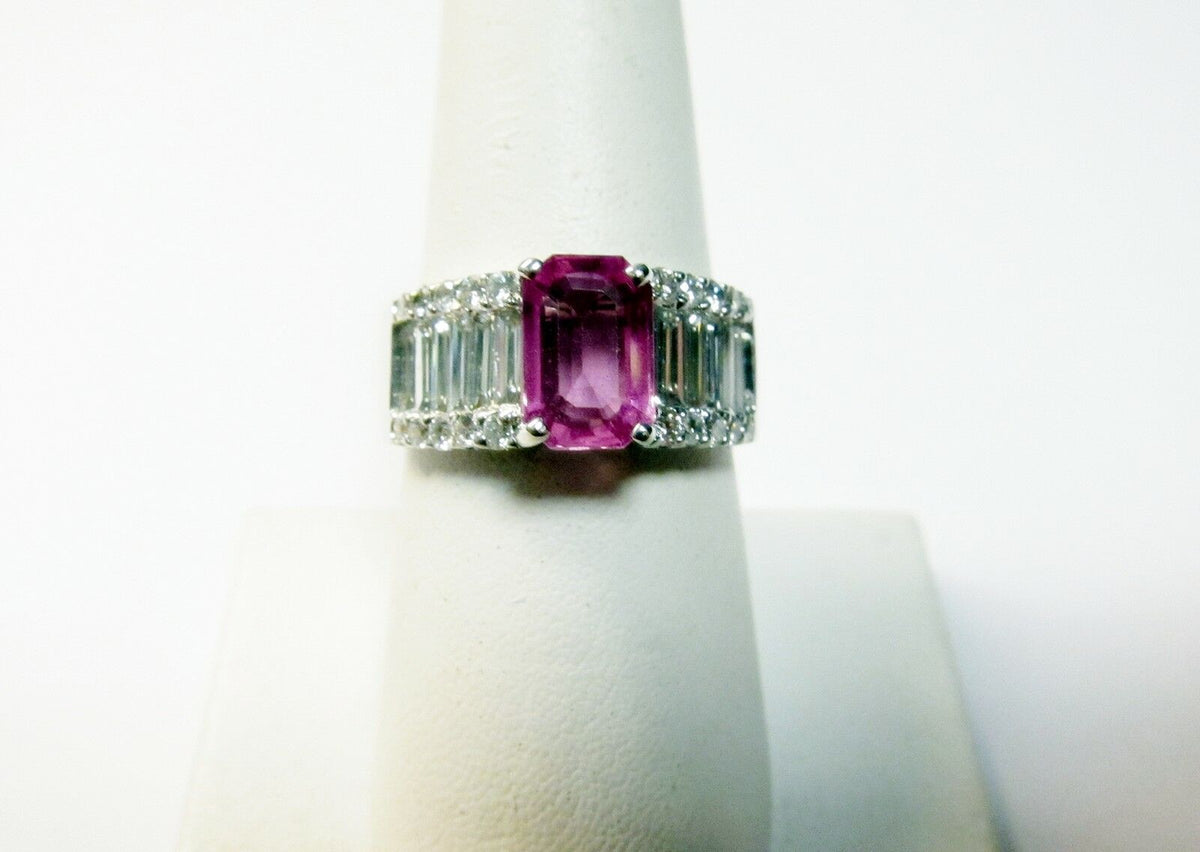 PINK SAPPHIRE EMERALD SHAPE 8.60X5.90X3.22MM SIDE DIAMOND