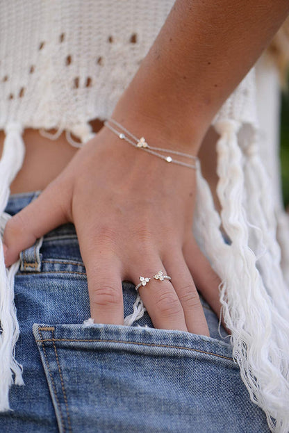 Womens Sterling Silver Rings Open Cluster Ring 18K Gold Plated