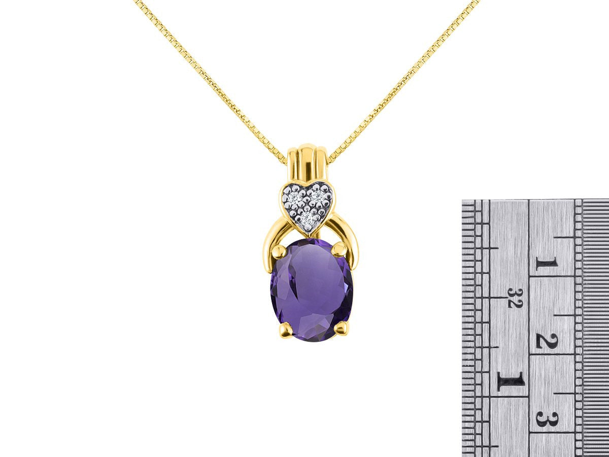 Diamond & Amethyst Pendant Necklace in 14K Yellow Gold with 18" Gold Chain - Feb