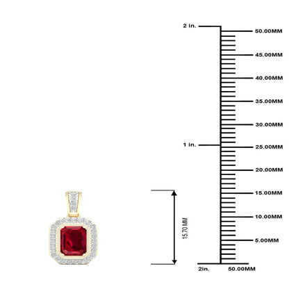 Imperial Gemstone 10K Yellow Gold Emerald Cut Ruby 1/10 CT TW Diamond Halo Neckl