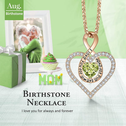 Jewelry for Women Infinity Heart Birthstone Necklace 18K Rose Gold / 925 Sterlin