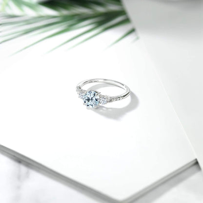 10K White Gold Sky Blue Topaz White Created Sapphire and Diamond Accent 3-Stone