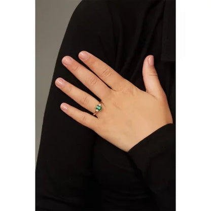 Three Stone Octagonal Emerald Ring with .20CT. T.W. Diamond Set in 14K Gold