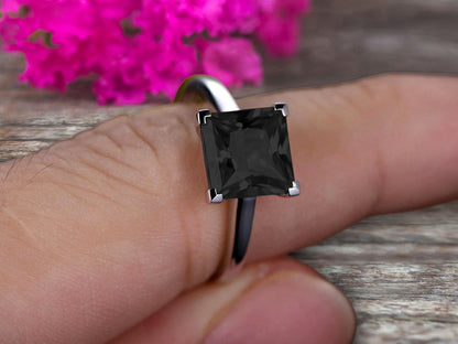 1.25 Carat Classic Princess Cut Black Diamond Moissanite Solitaire Engagement Ri