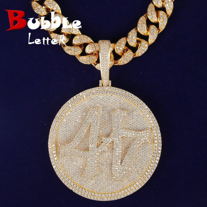 Custom Name Big Circle Pendant for Men'S Gold Color Plated Hip Hop Rock Jewelry