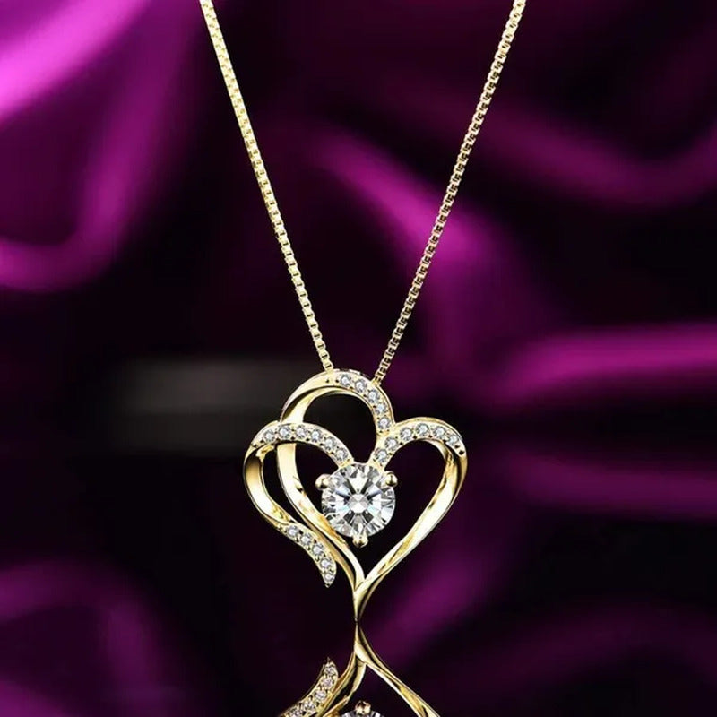 Double Heart Birthmonth Lucky Pendant Necklace for Women 12 Months Birthstone Di