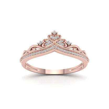 1/8Ct TDW Diamond 10K Rose Gold Crown Fashion Ring